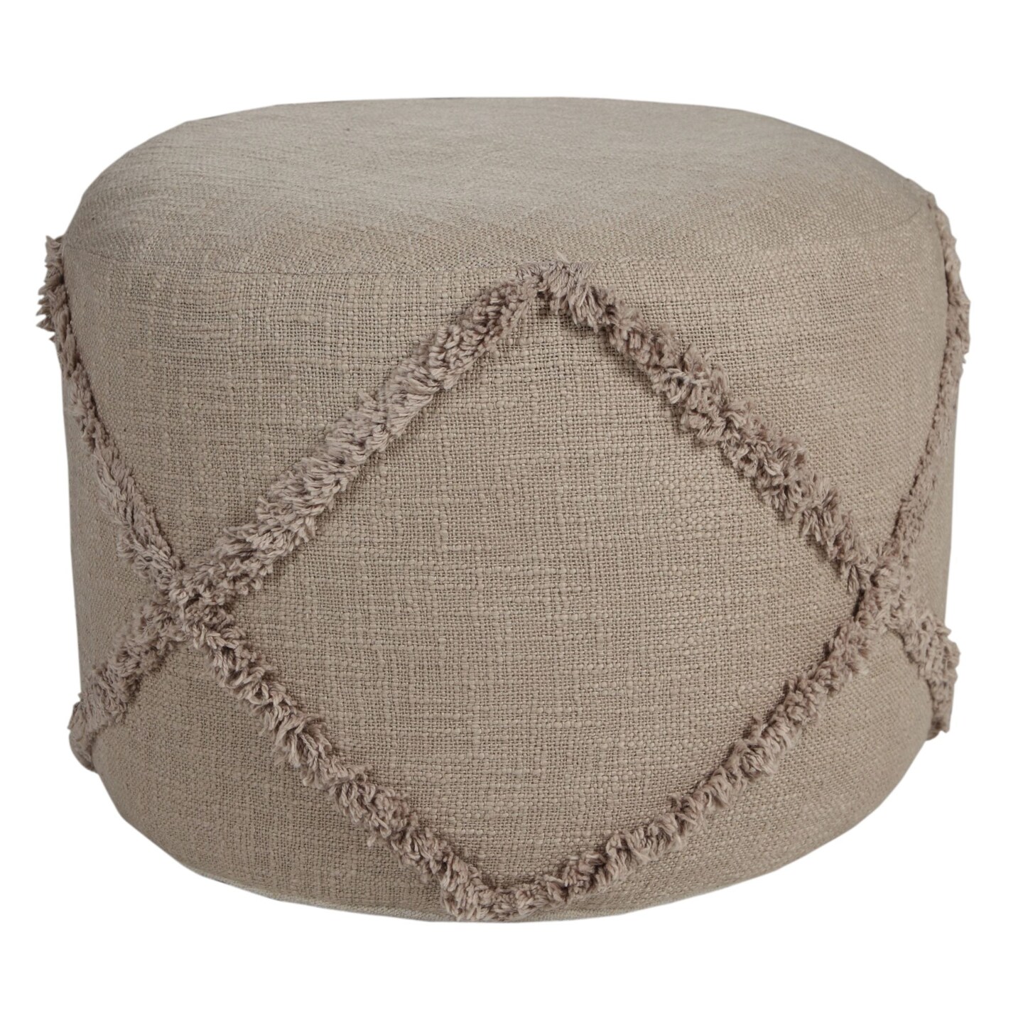Laddha Home Designs 18&#x22; Brown Solid Texture Diamond Round Pouf Ottoman