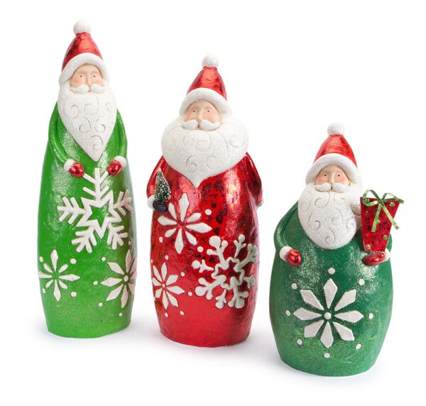 Melrose Set of 3 Santa Claus in Glittered Snowflake Suit Christmas Figurines 24.25&#x22;