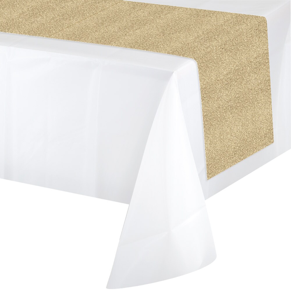 Party Central Pack of 6 Glittering Gold and White Disposable Party Banquet Table Runners 84&#x22;