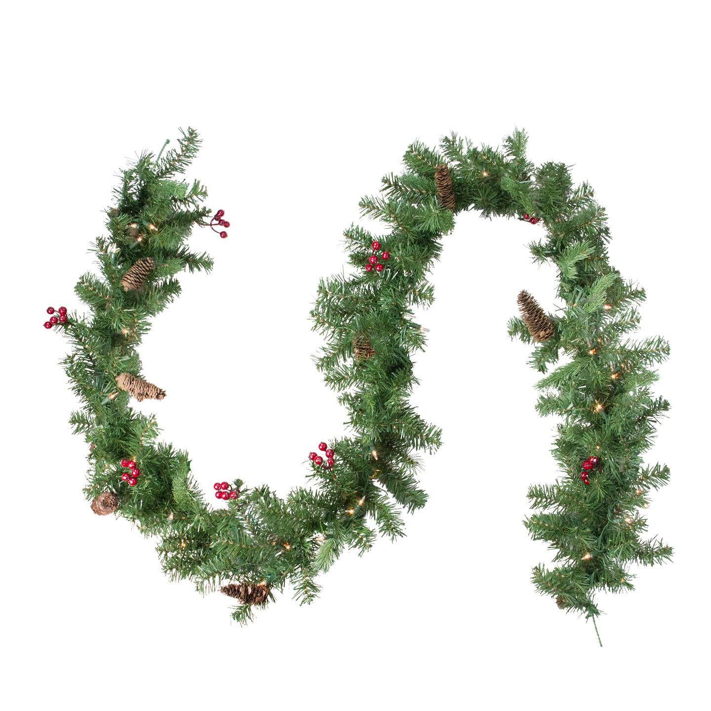 Northlight Real Touch&#x2122;&#xFE0F; Pre-Lit Noble Fir with Berries Artificial Christmas Garland - 9&#x27; x 10&#x22; - Clear Lights