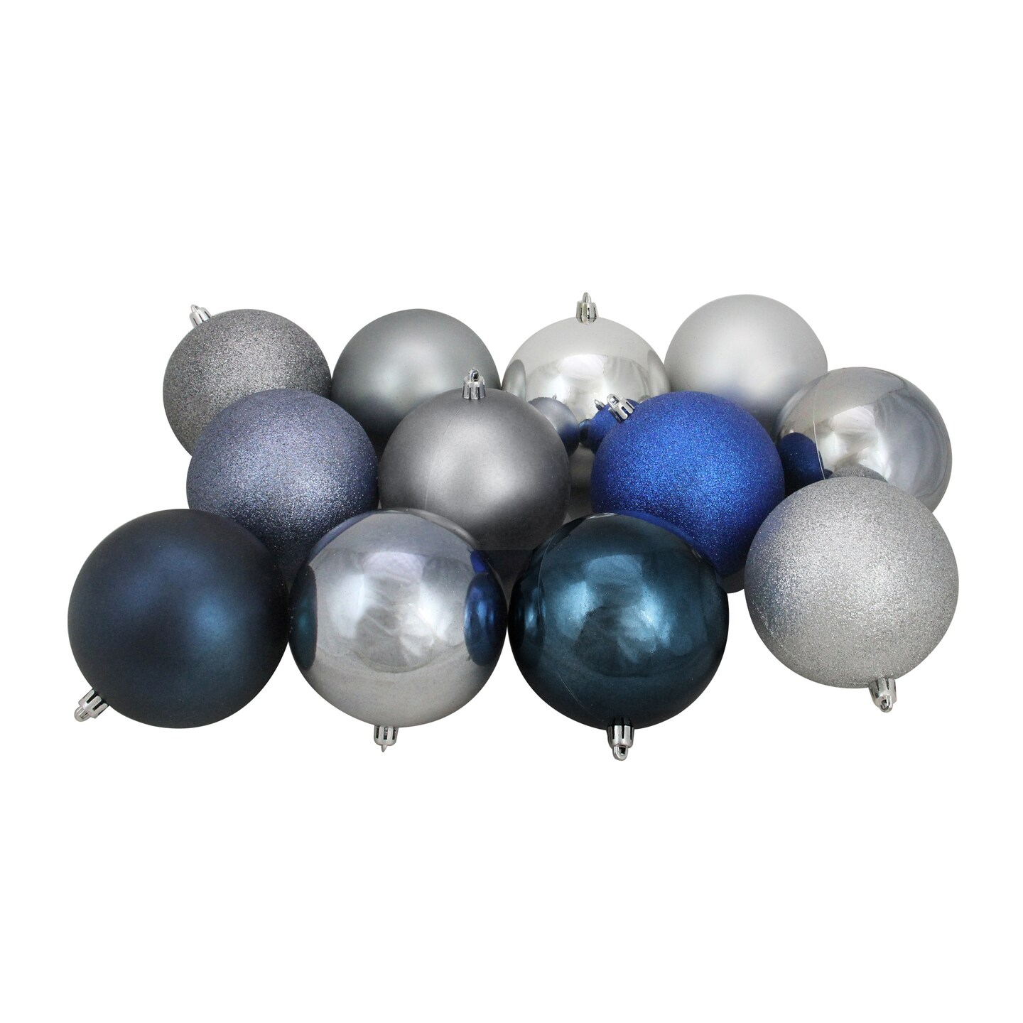 Northlight Shatterproof 3-Finish Christmas Ball Ornaments - 4&#x22; (100mm) - Silver and Blue - 12ct