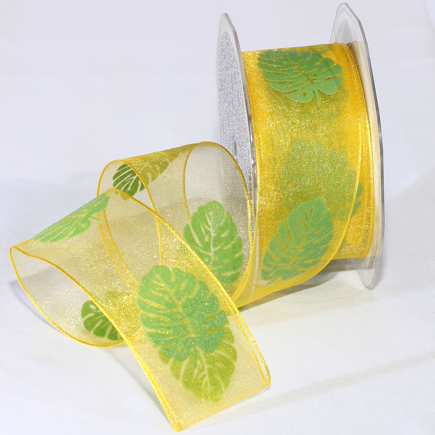 The Ribbon People Set of 2 Yellow with Green Wired Craft Ribbon 1.5&#x22; x 44 Yards