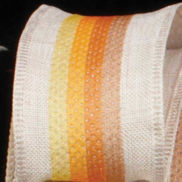 The Ribbon People Ivory and Orange Wired Craft Ribbon with Stripes 1.5&#x22; x 40 Yards