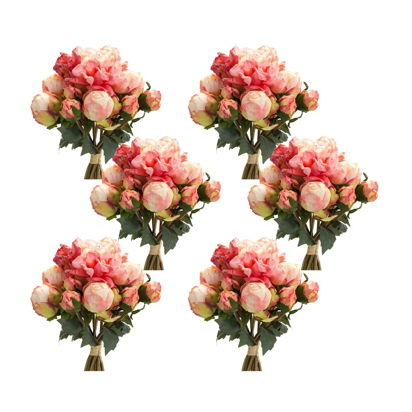 Melrose Set of 6 Pink Peony Artificial Floral Bouquet 16&#x22;