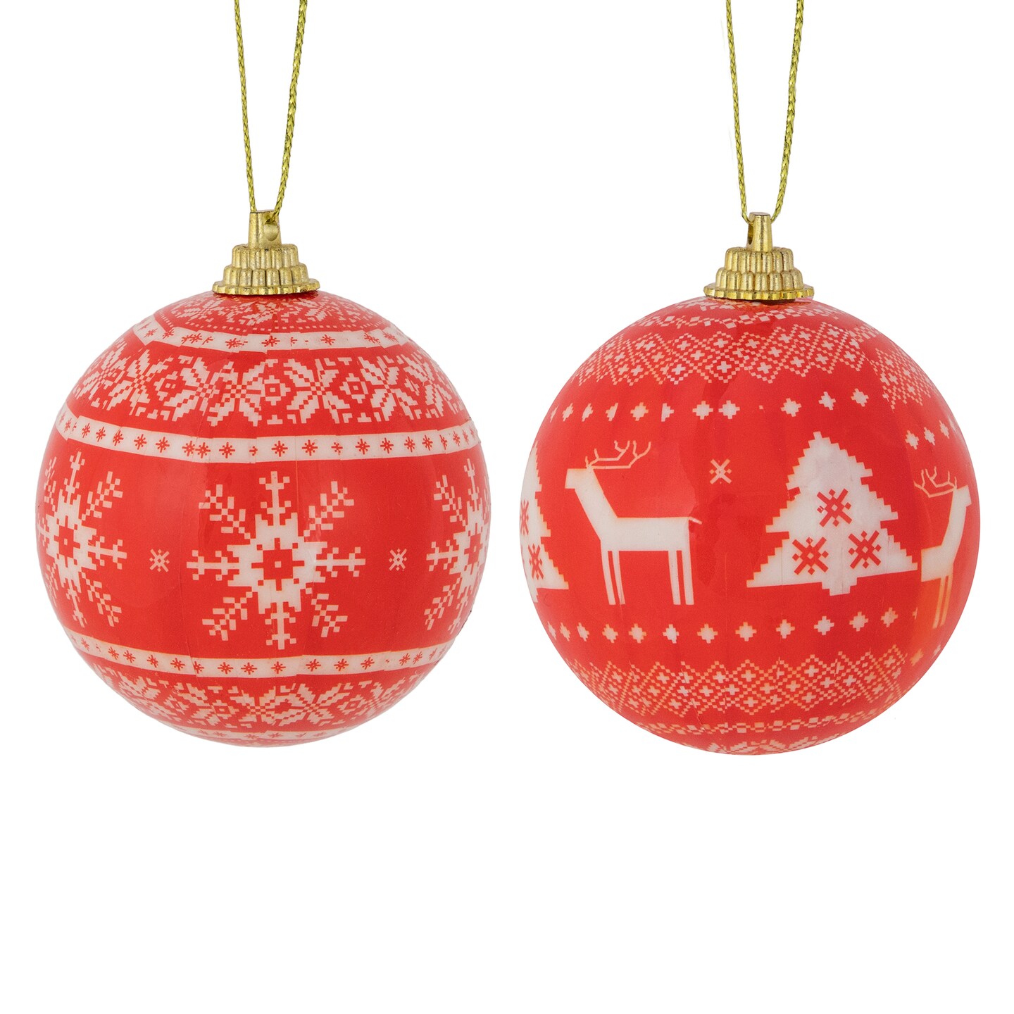 Northlight 14-Piece Red and White Nordic Decoupage Christmas Ball Ornament Set, 2.25&#x22; (60mm)