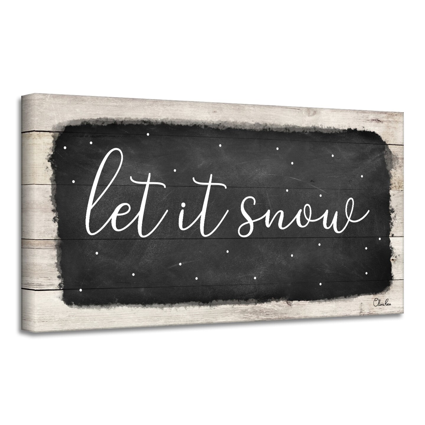 Crafted Creations Black and White &#x27;Let It Snow&#x27; Christmas Rectangular Canvas Wall Art Decor 12&#x22; x 24&#x22;