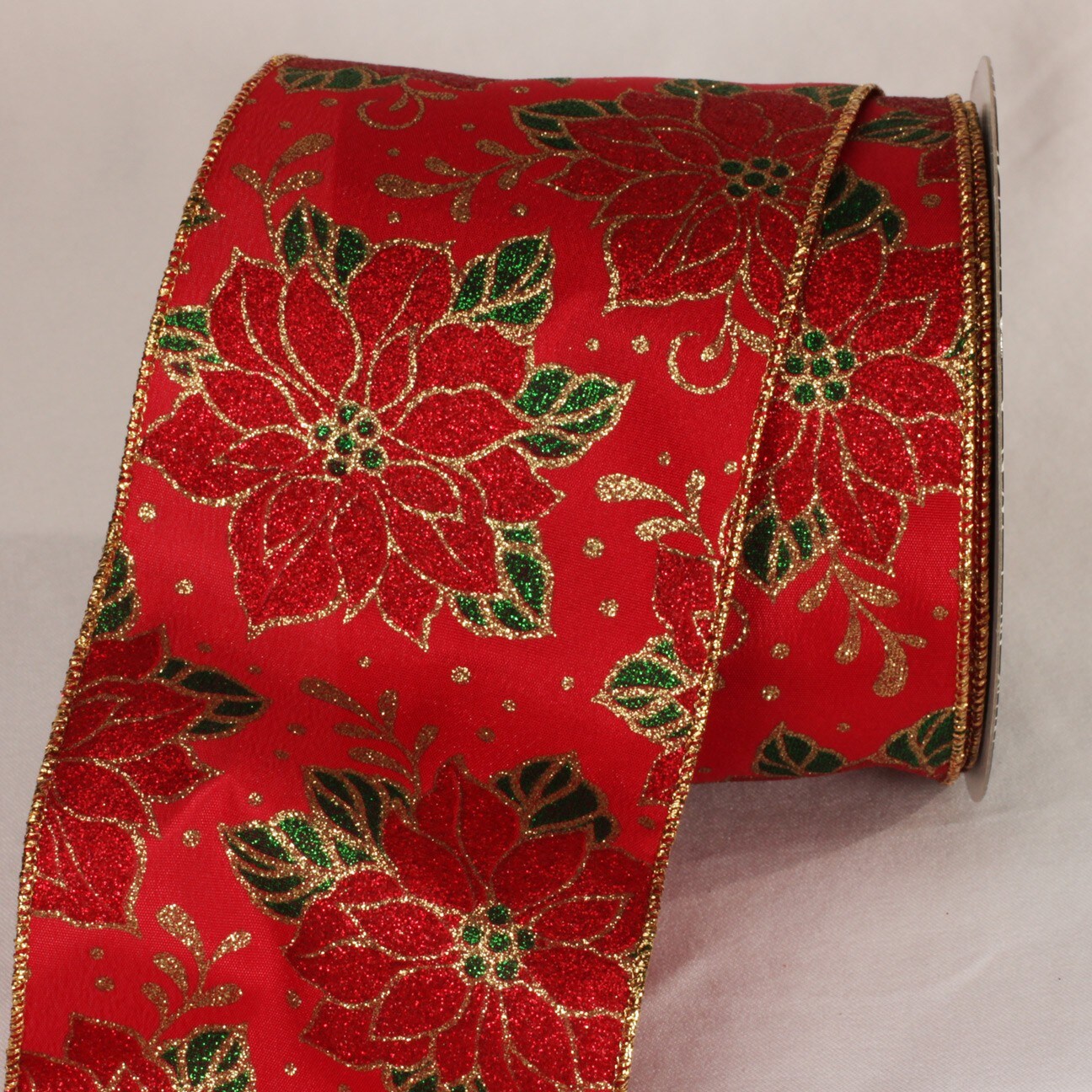 The Ribbon People Red and Green Christmas Poinsettia Wired Craft Ribbon 4&#x22; x 20 Yards