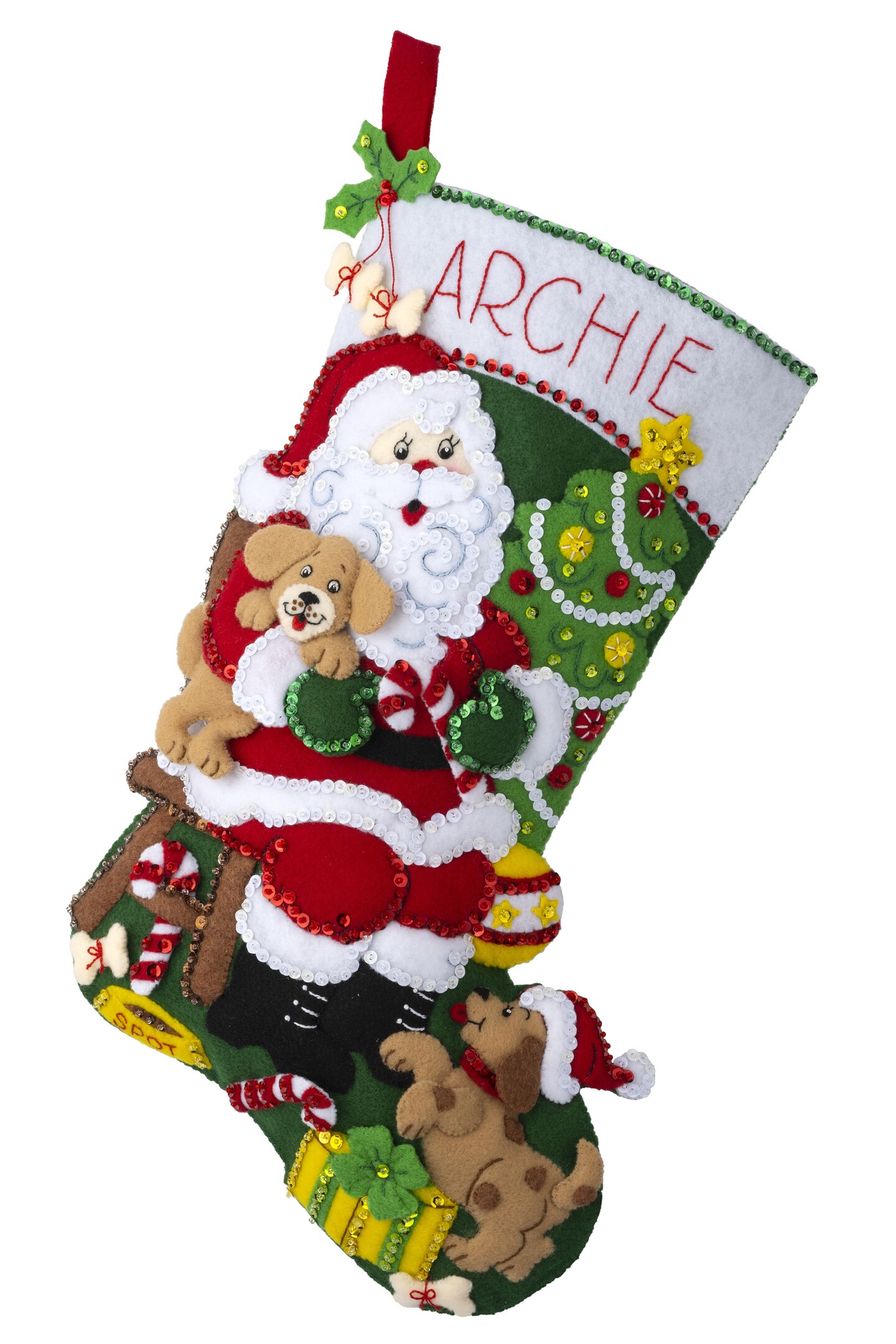 Bucilla Felt Stocking Applique Kit 18&#x22; Long-Jolly Pups Santa
