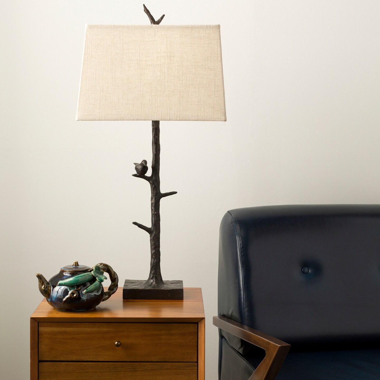 Diva At Home 32&#x22; Enchanted Forest Bronze Resin Table Lamp with Ivory Rectanglular Shade