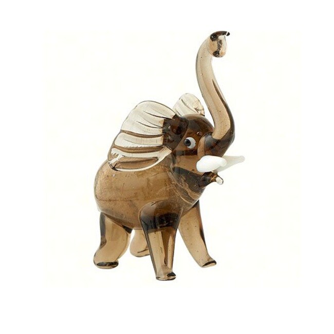 GC Home &#x26; Garden 2.75&#x22; Brown and White Elephant Art Glass Animal Figurine