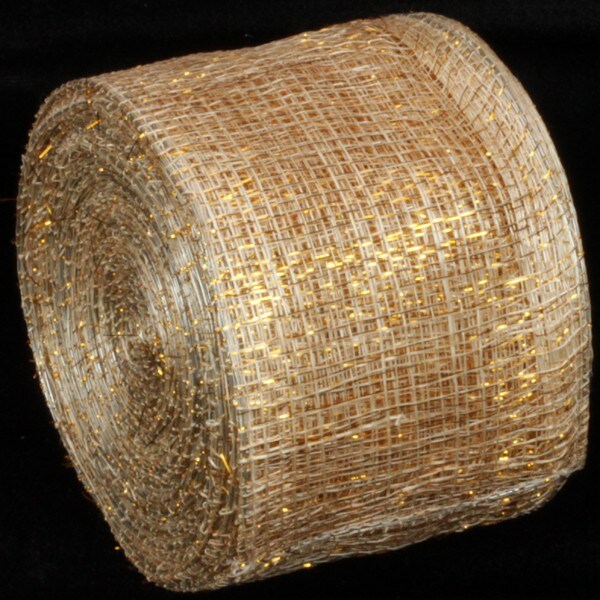 The Ribbon People Gold Wired Sinamay Abac&#xE1; Fiber Ribbon 3&#x22; x 64 Yards