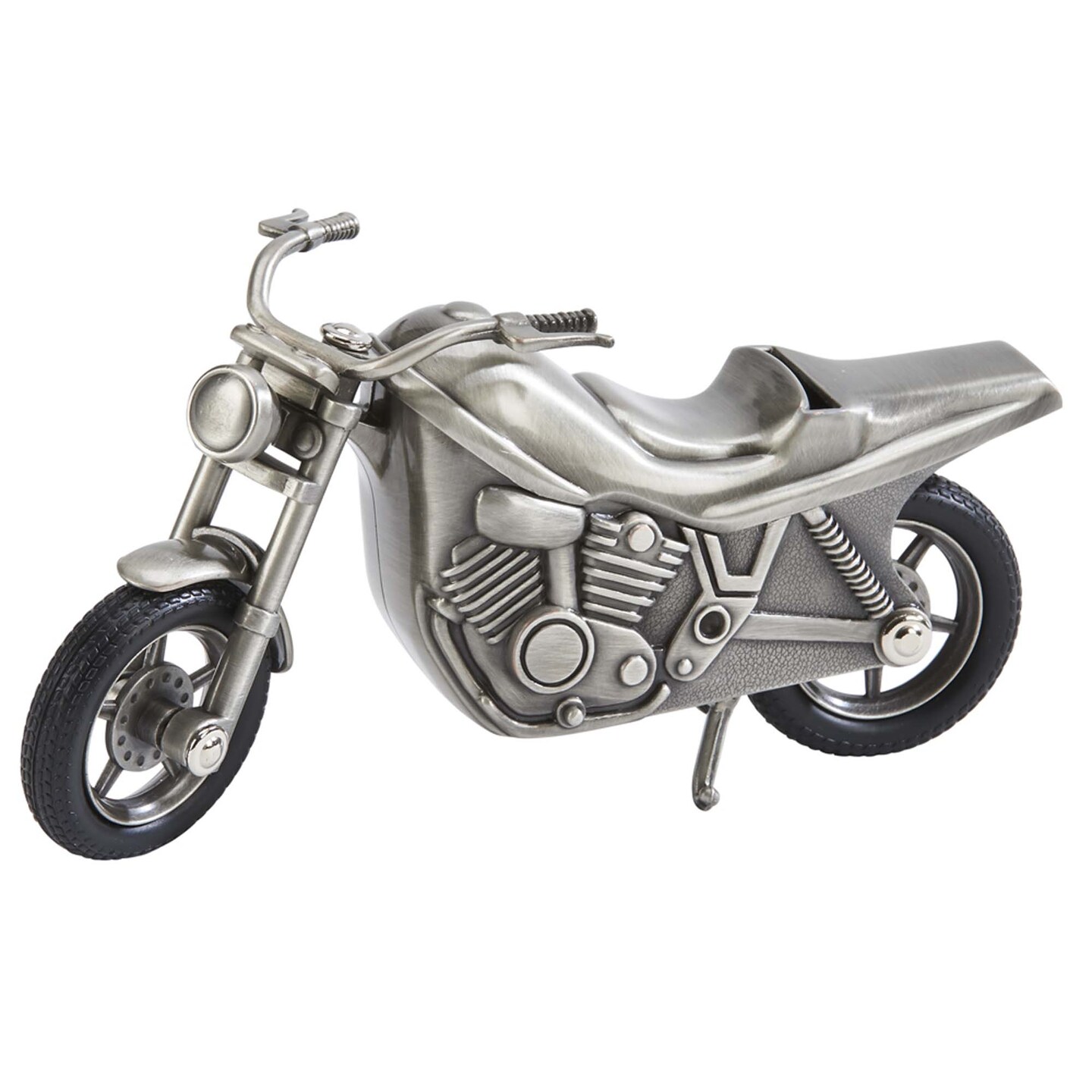 Contemporary Home Living 4&#x22; X 6.75&#x22; Metallic Gray And Black Brushed Nickel Motorcycle Coin Bank