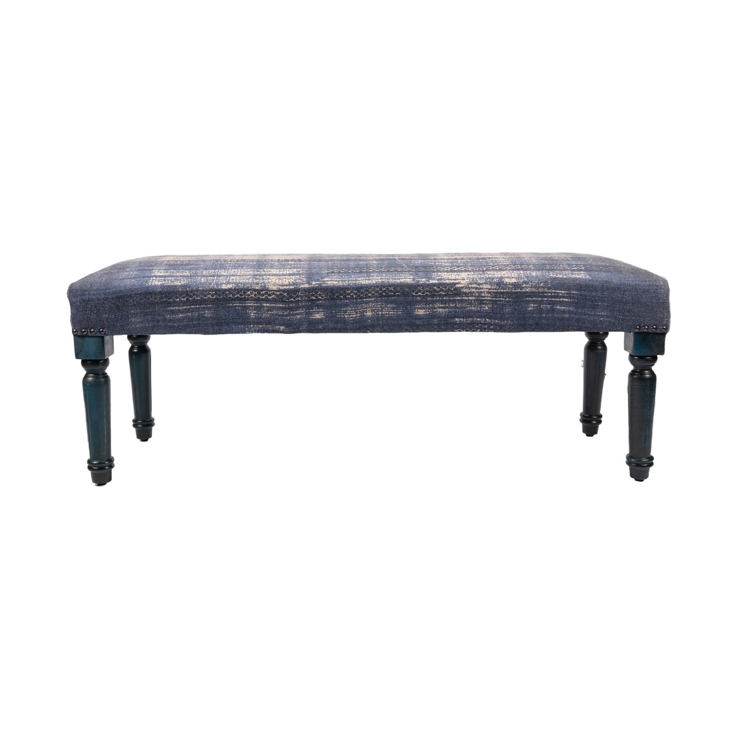 Laddha Home Designs 47&#x22; Antique Blue Distressed Rectangular Bench