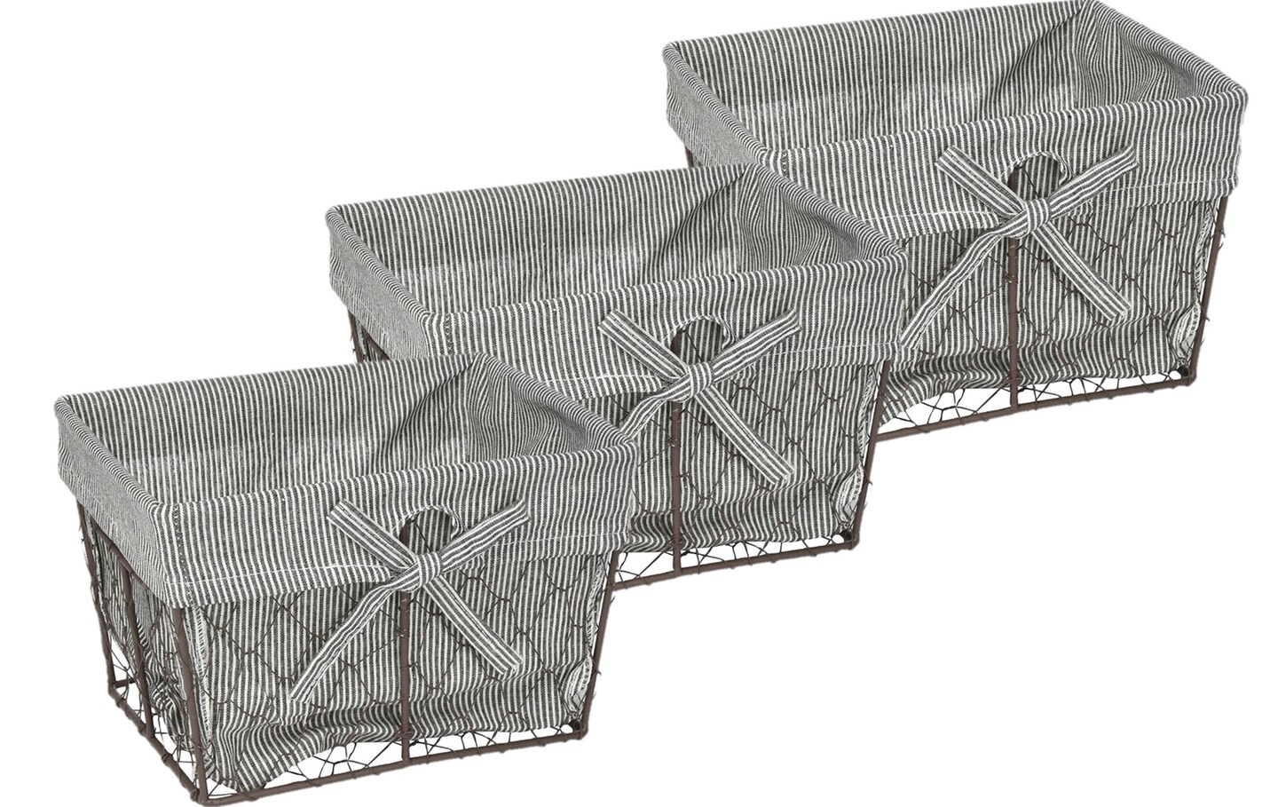 Contemporary Home Living Set of 3 Vintage Gray, Black, and White Stripe