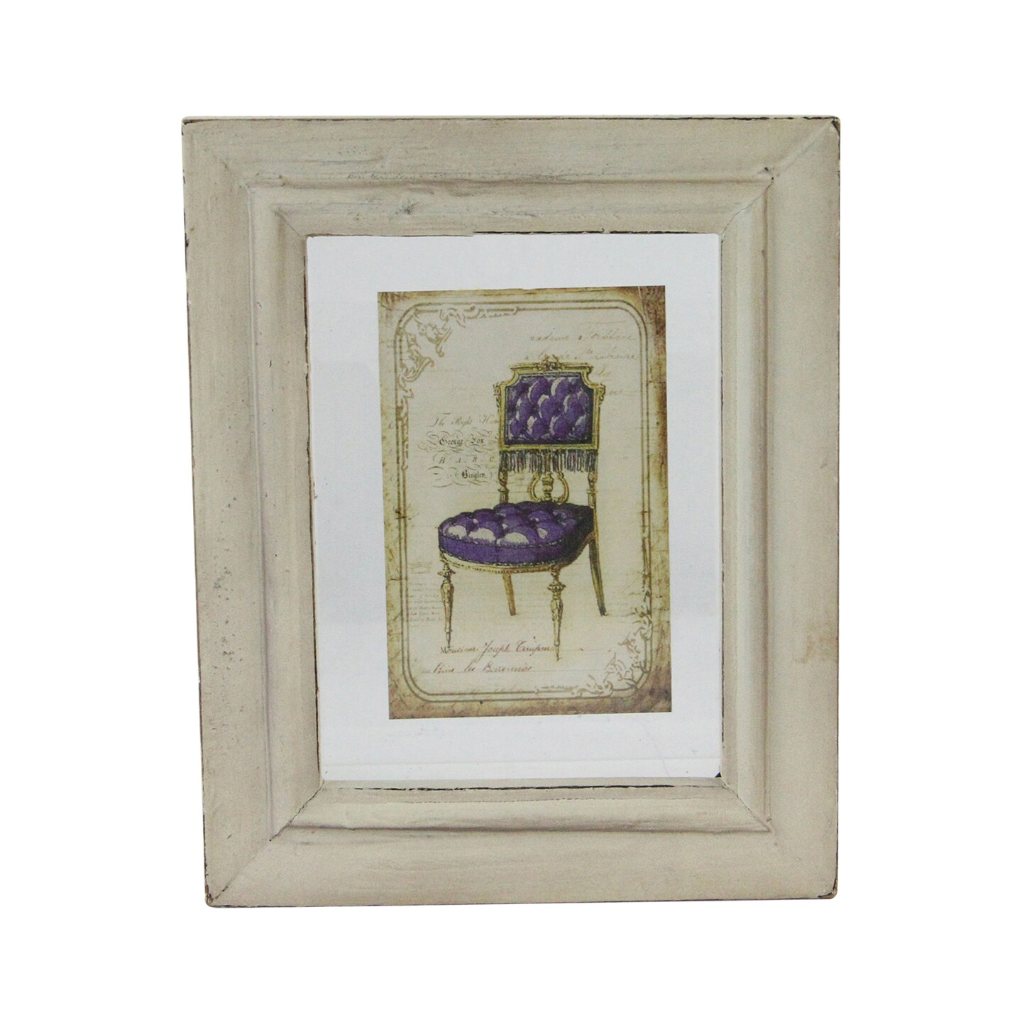 Raz 7.25" x 6" Decorative Antique Style Beige and Purple Victorian Chair Print Framed Wall Art