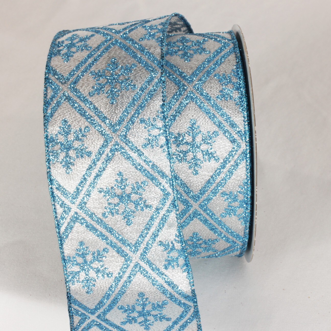 The Ribbon People Silver and Baby Blue Christmas Snowflake Wired Craft Ribbon 2.5" x 40 Yards