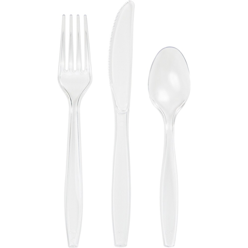 Party Central Club Pack of 216 Clear Premium Heavy-Duty Plastic Party Knives, Forks and Spoons