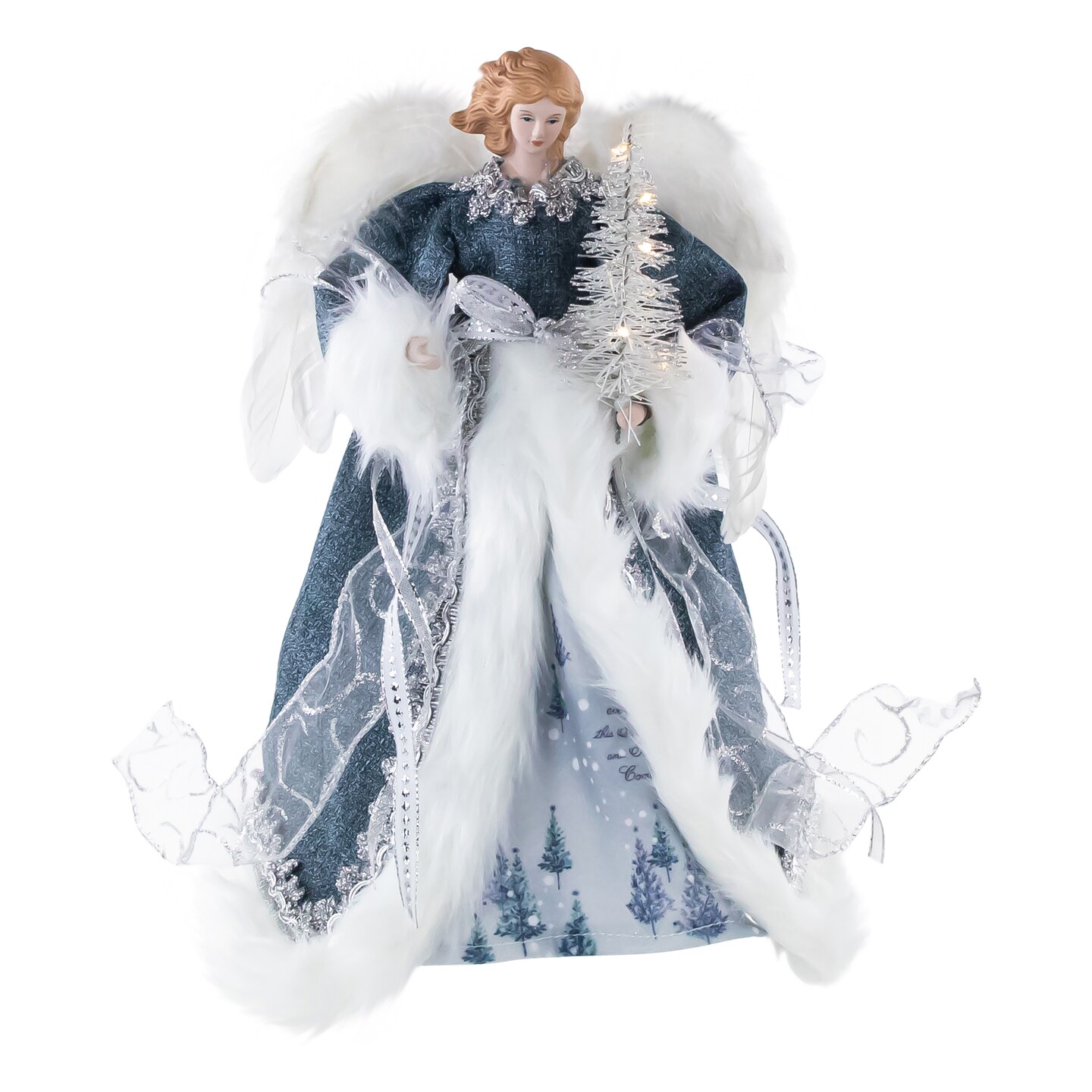 Northlight Lighted Angel with Faux Fur Wings Christmas Tree Topper - 14" - Blue and White