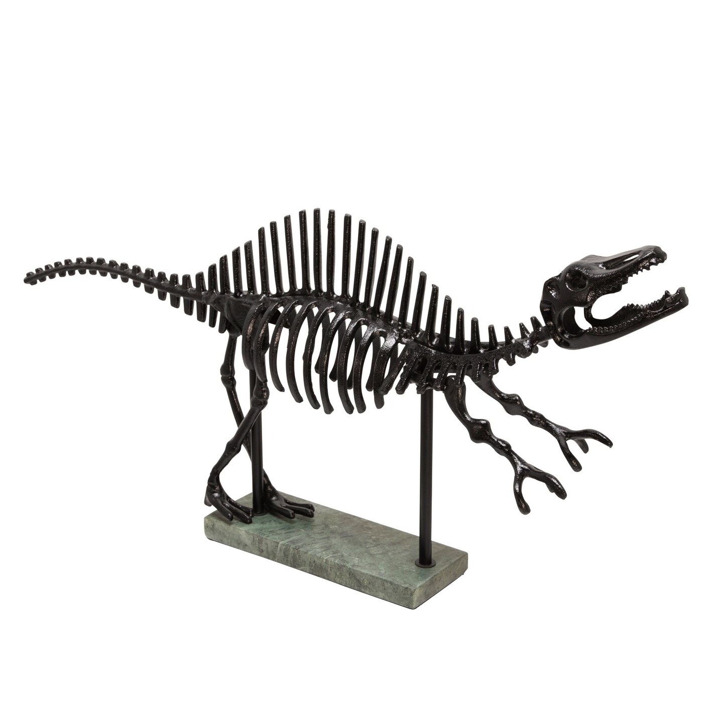 Kingston Living 31" Black Dinosaur Skeleton Inspired with Marble Stand Tabletop Decorative Sculpture