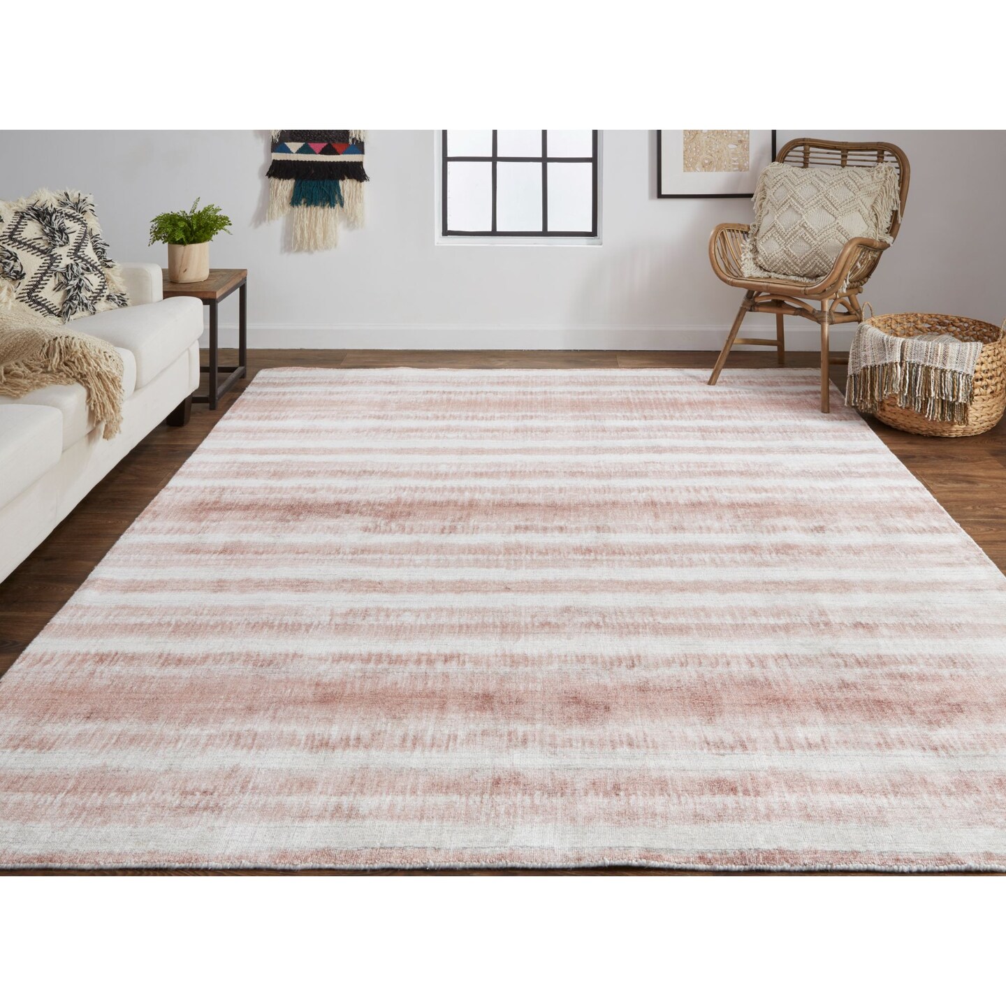 Feizy Home Collection 4&#x27; x 6&#x27; Pink and Orange Gradient Striped Hand Woven Rectangular Area Throw Rug