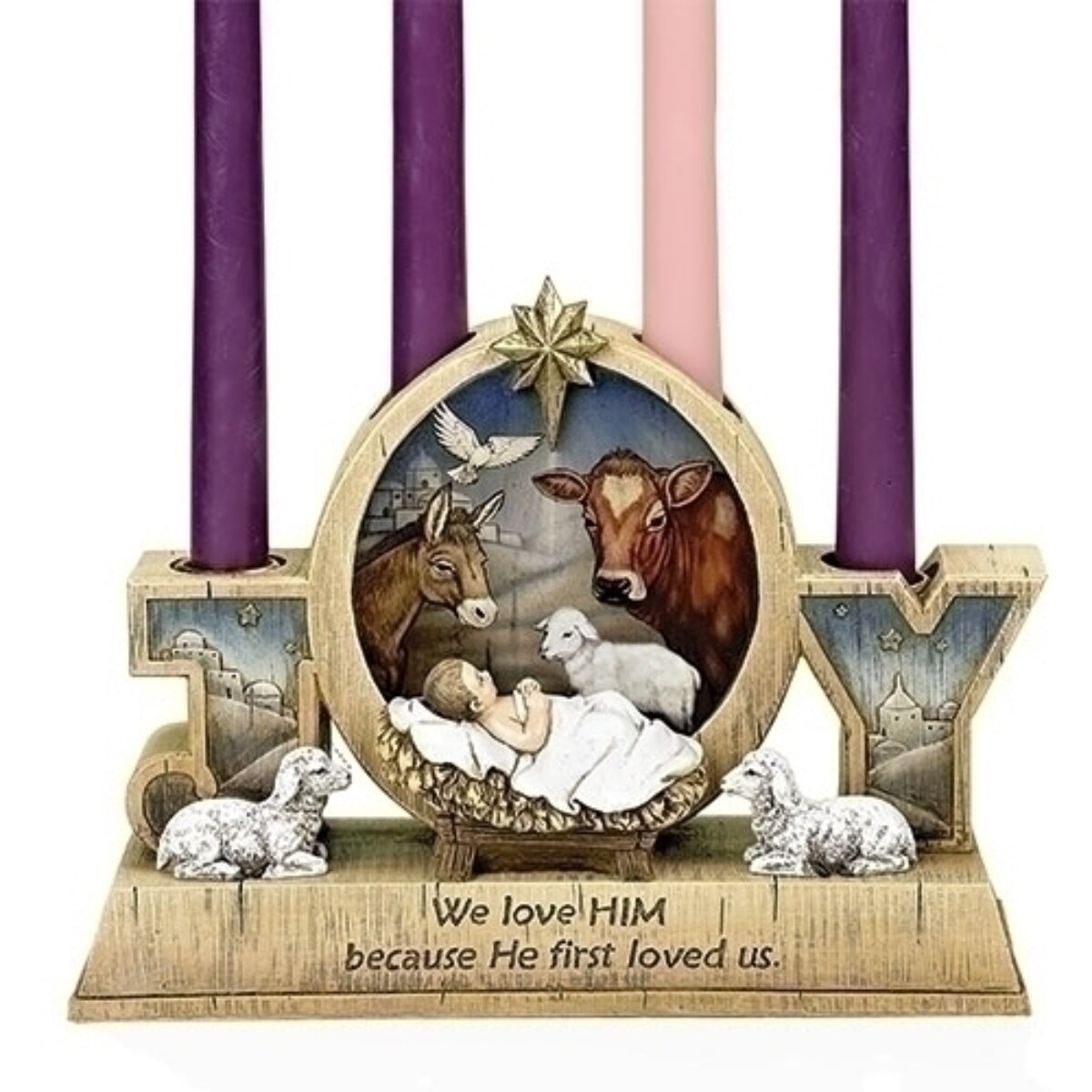 Roman Set of 2 Multicolored Baby Jesus Christmas Advent Candle Holders 9.25&#x22;