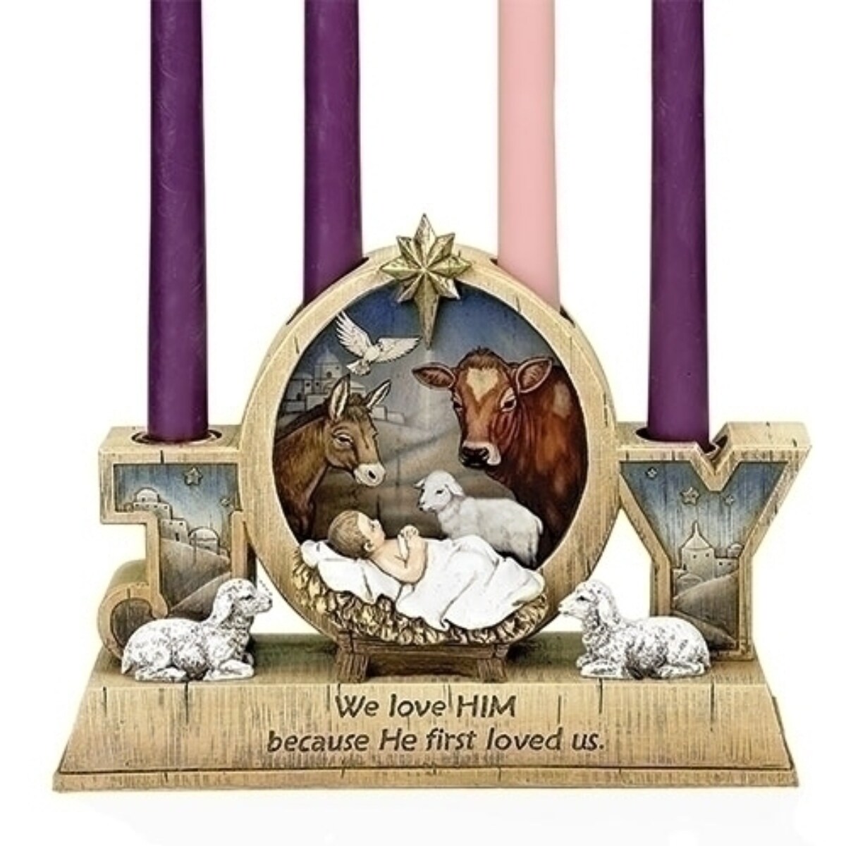 Roman Set of 2 Multicolored Baby Jesus Christmas Advent Candle Holders 9.25"
