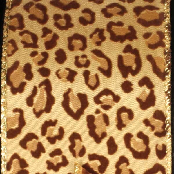 The Ribbon People Jaguar Spots Brown and Beige Wildlife Wired Craft Ribbon 2.5&#x22; x 20 Yards