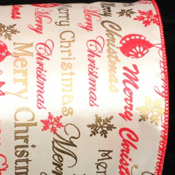 The Ribbon People Red and White Merry Christmas Wired Craft Ribbon 5&#x22; x 20 Yards