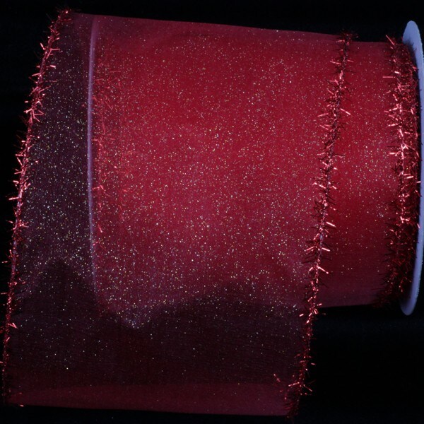 The Ribbon People Sheer Red Organza with Metallic Fuzzy Edge Wired Craft Ribbon 6&#x22; x 20 Yards
