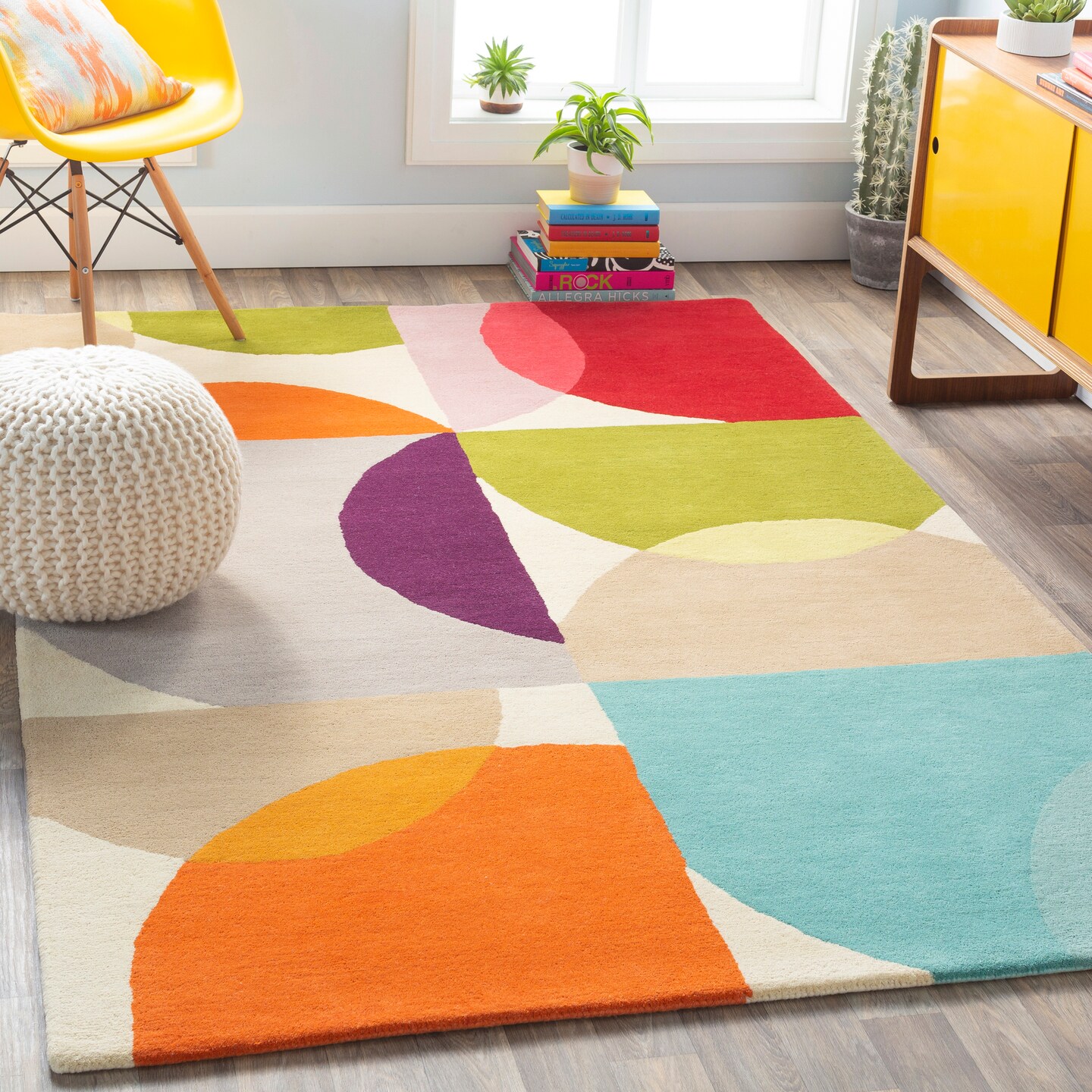 Tiwari Home 2&#x27; x 3&#x27; Burnt Orange and Teal Green Contemporary Hand Tufted Rectangular Wool Area Throw Rug