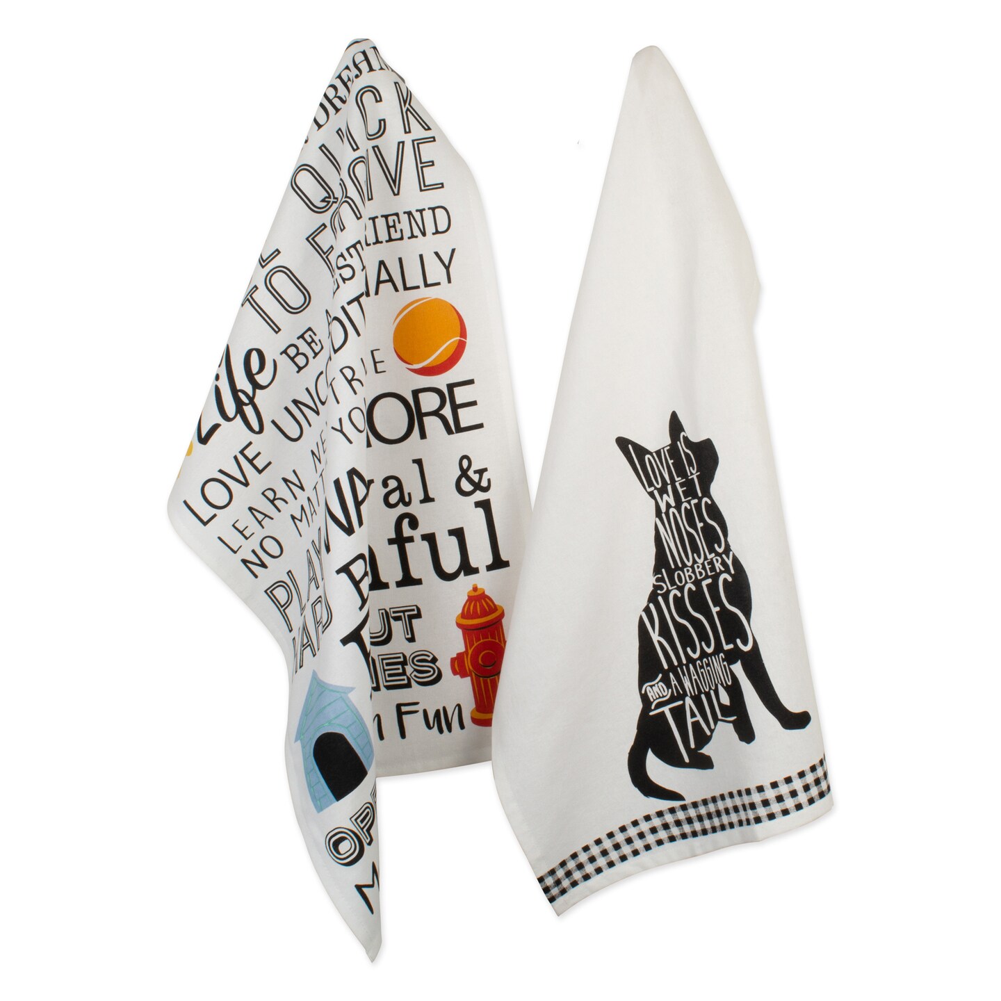 Contemporary Home Living Dog Kisses Cotton Kitchen Dish Towels - 28&#x22; - White and Black - Set of 2