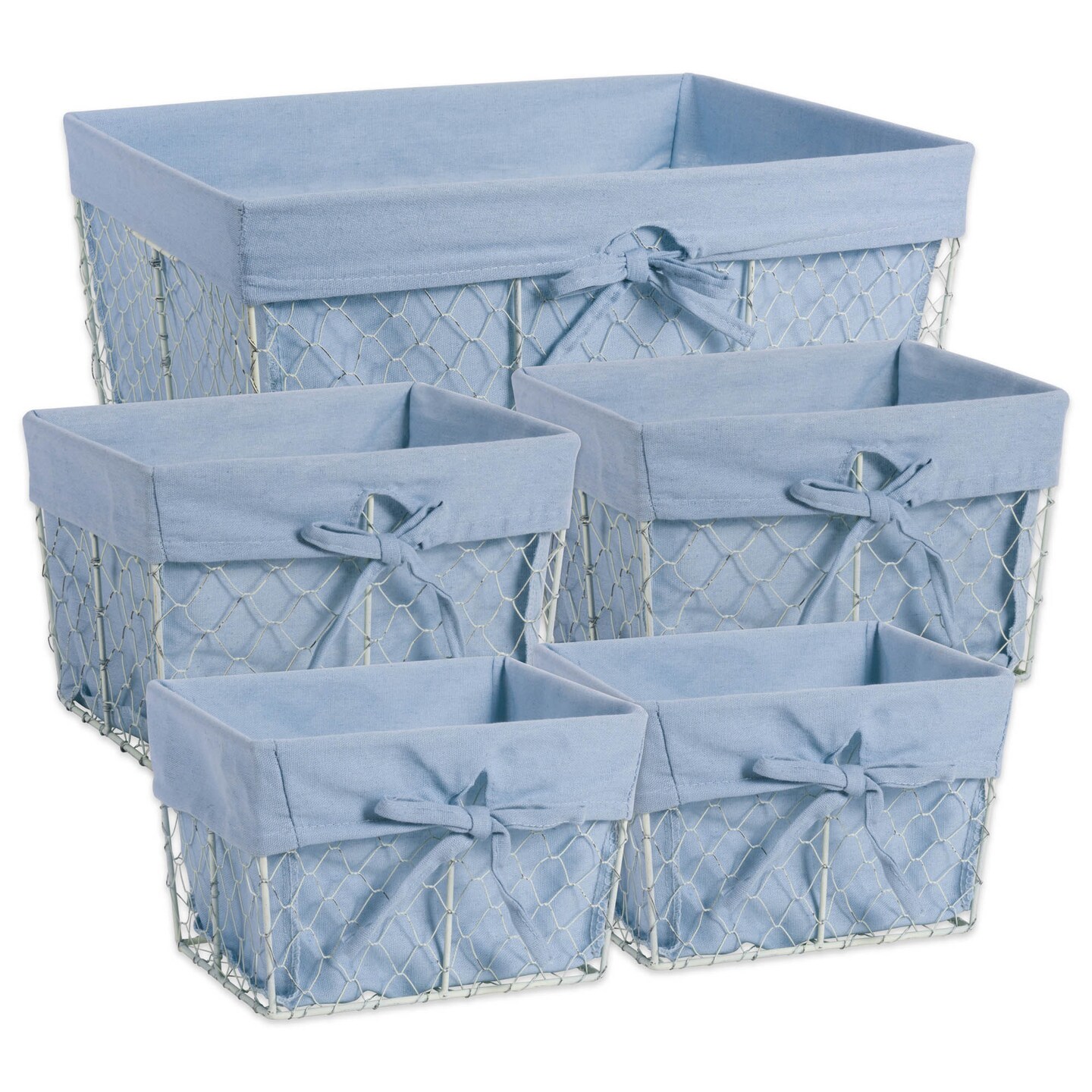 Contemporary Home Living Set of 5 Antique White and Aqua Blue Home Essentials and Collectibles Chicken Wire Baskets, 18"