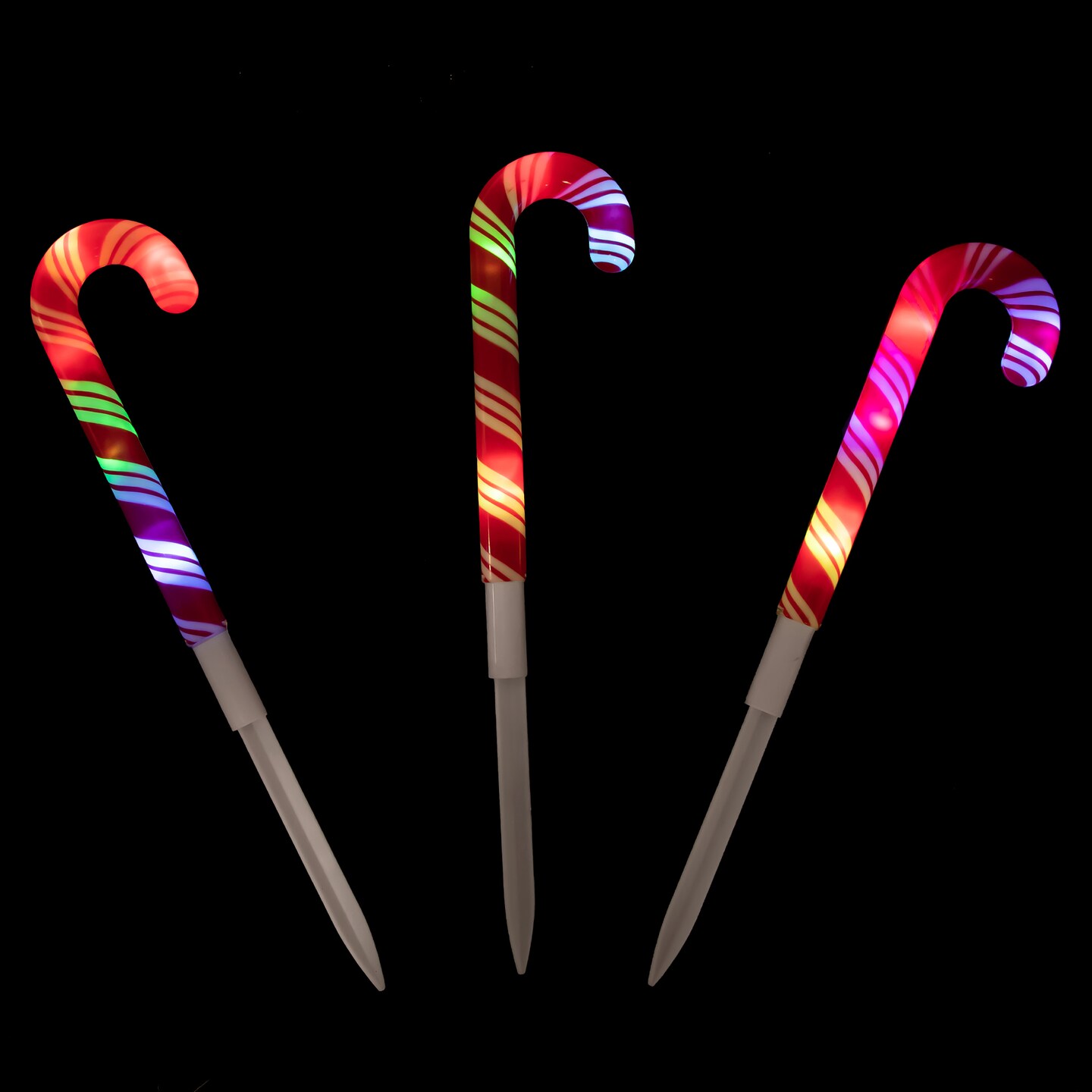 Brite Star Set of 3 Color Changing LED Candy Cane Christmas Pathway Markers 11&#x22;