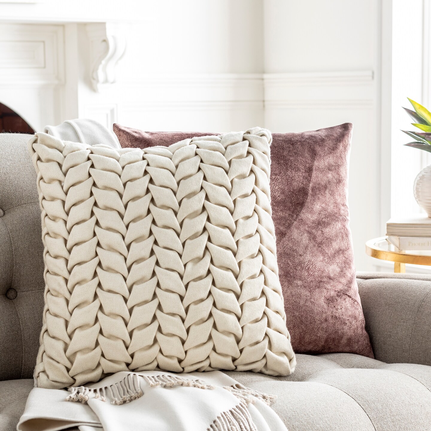 Tiwari Home 18" Cream Geometric Pattern Square Throw Pillow Cover