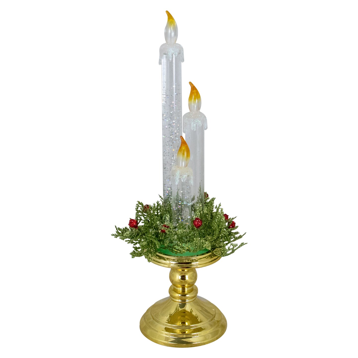 Northlight 14.5&#x22; Lighted Water Candle on a Gold Base with Berries