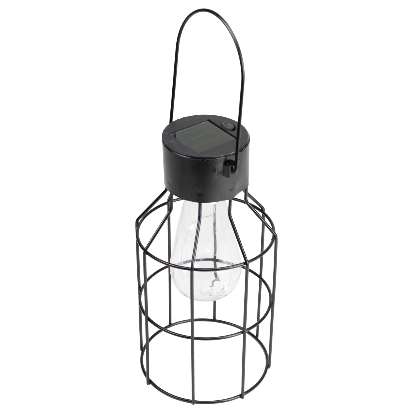 Northlight 9.5&#x22; Black Outdoor Geometric Hanging Solar Lantern with Handle Outdoor Decor