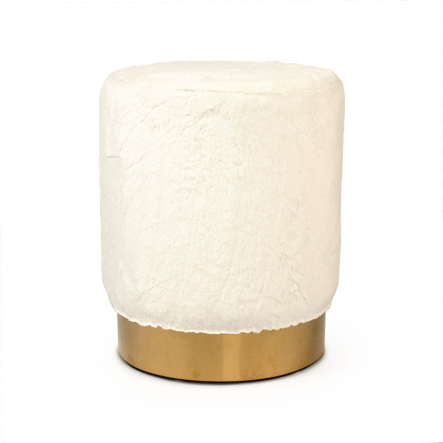 Zentique 17" White and Gold Solid Upholstered Cylindrical Vanity Stool