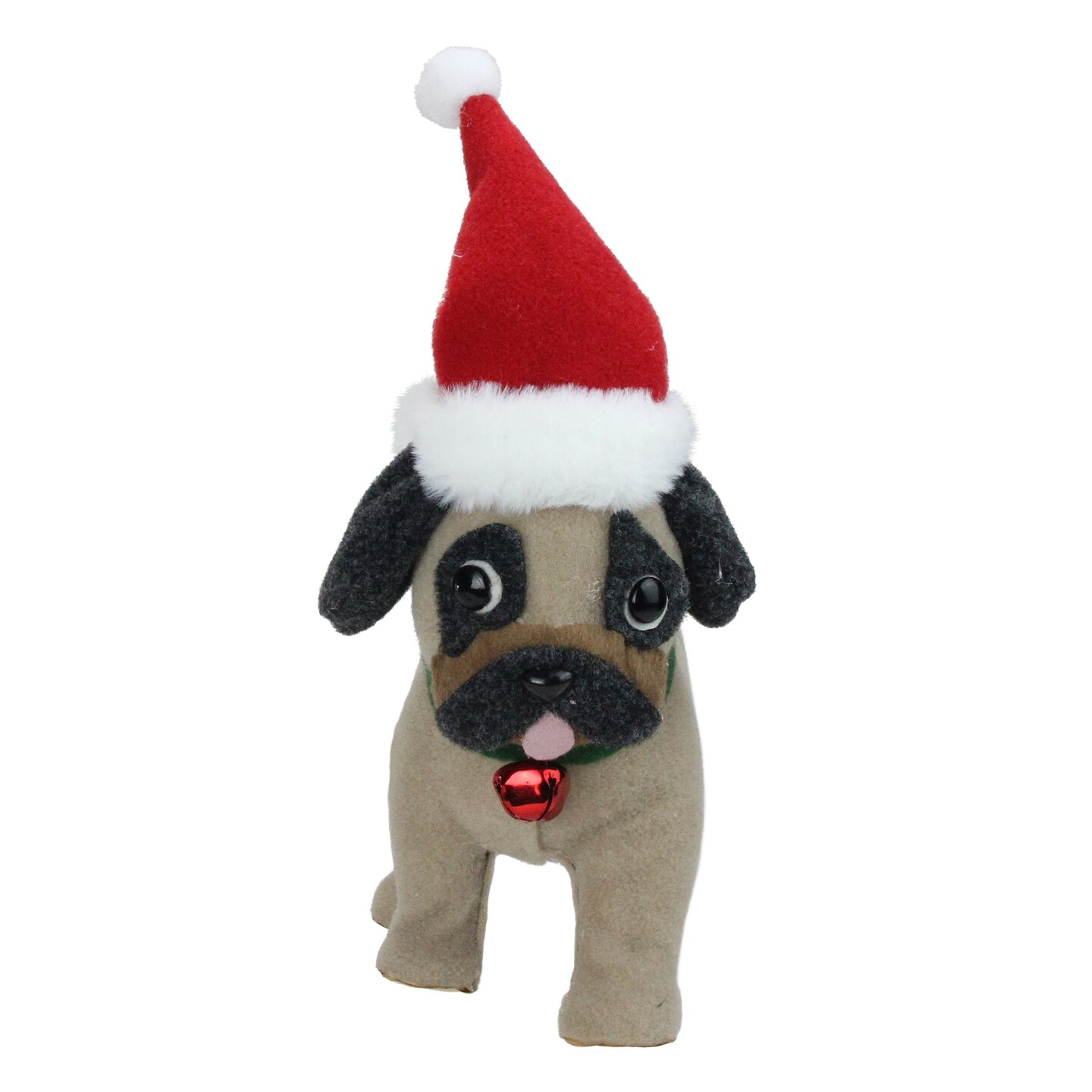 Northlight Plush Pug Puppy with Santa Hat and Jingle Bell Christmas Figure - 13.25&#x22;