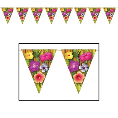 Party Central Pack of 12 Multi-Color Tropical Flower Hawaiian Luau Pennant Banners 12&#x27;