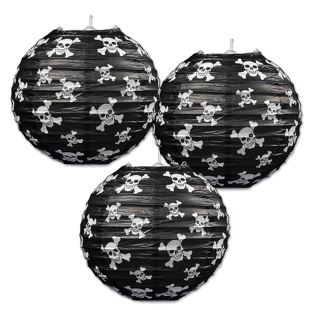Party Central Club Pack of 18 Black and White Skull with Crossbones Pirate Paper Lantern Hanging Decors 9.5"
