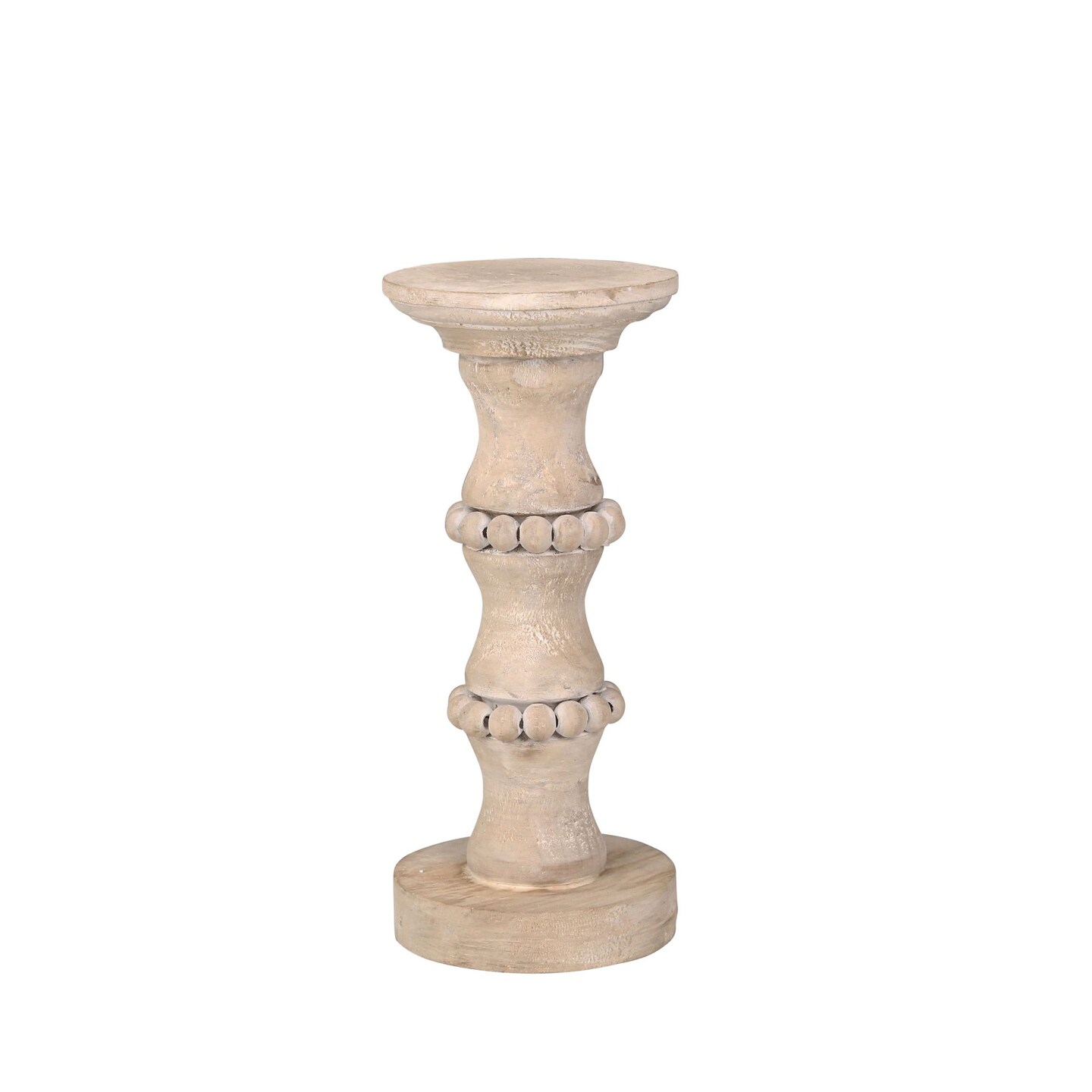 Kingston Living Banded Bead Pillar Candle Holder - 11" - Ivory and Beige
