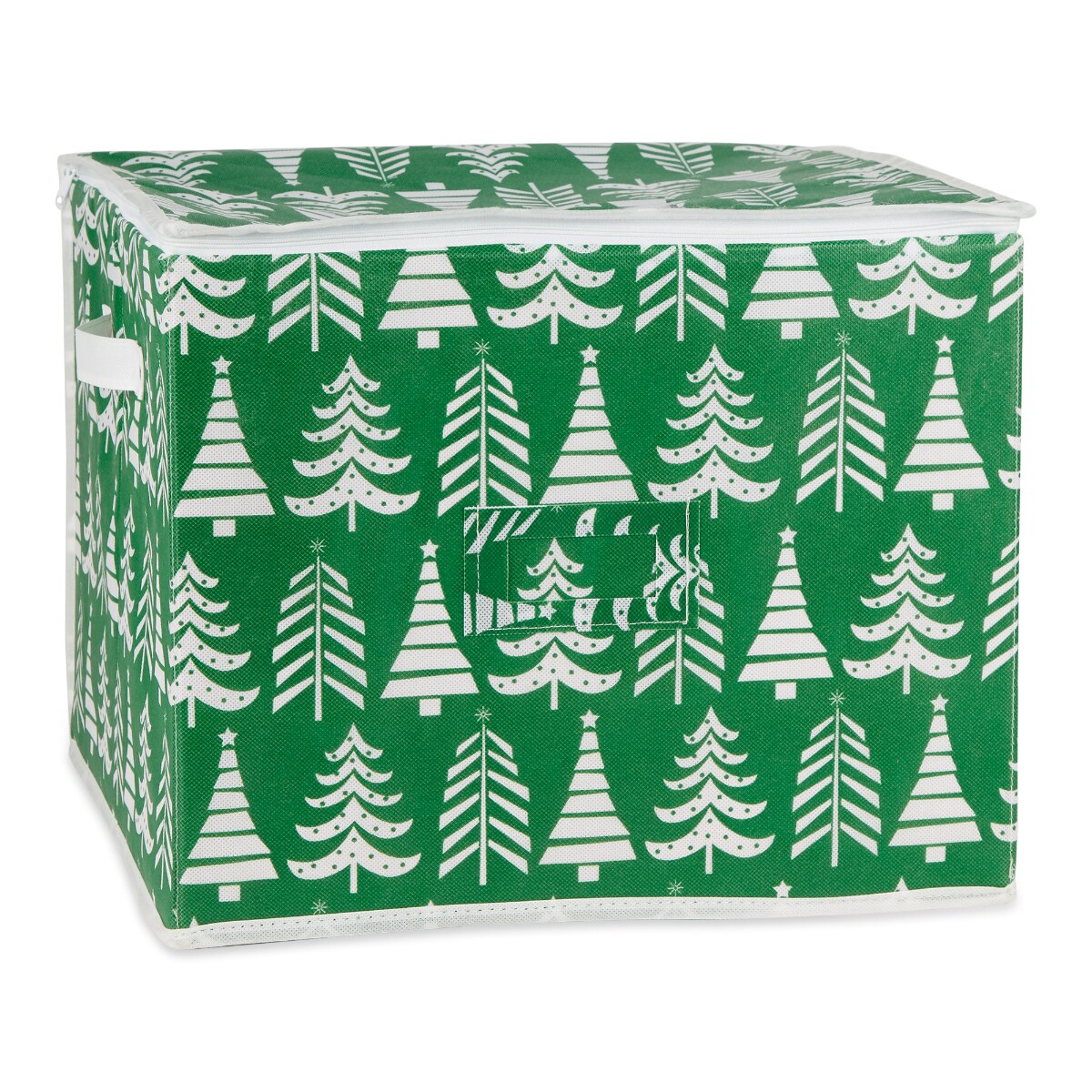 Contemporary Home Living 16 Green and White Triple Christmas Tree Print Large  Ornament Storage