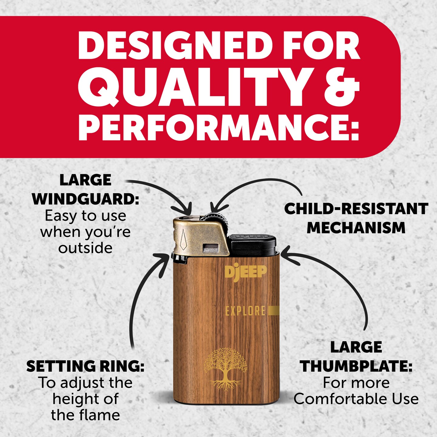 DJEEP Pocket Lighters, BOLD Collection Textured Metallic, Unique