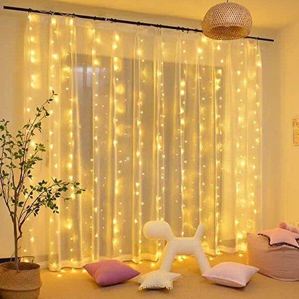 Perfect Holiday 300 LED Curtain String Lights Plug In - 8 Light Modes