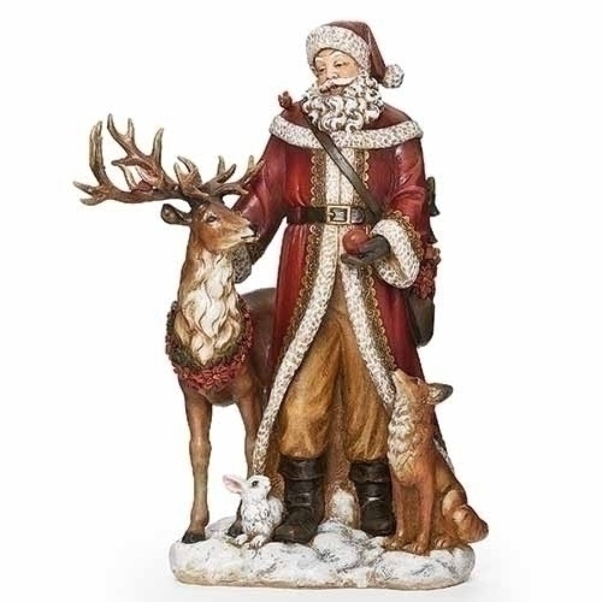 Roman 18.25" Red and Brown Santa with Deer Christmas Tabletop Figurine
