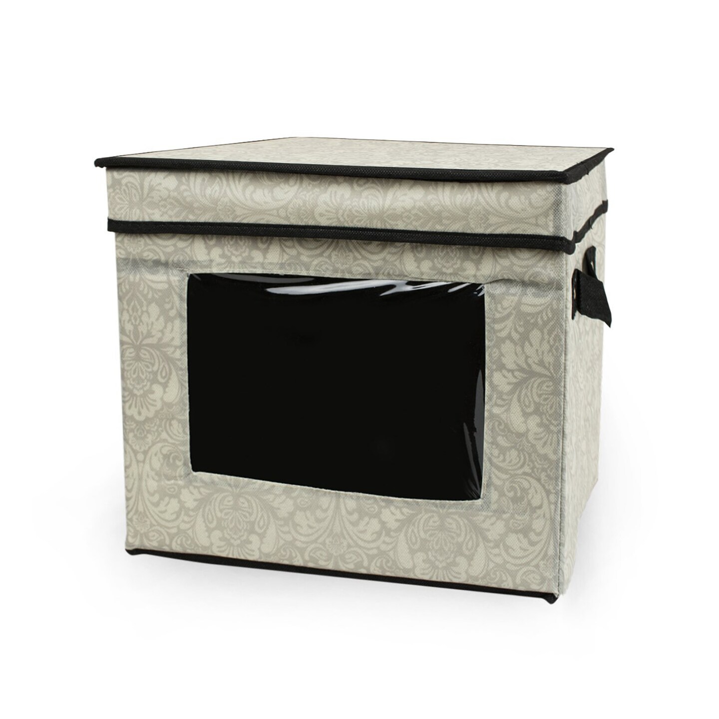 Contemporary Home Living 9&#x22; Gray Damask Dish and Dessert Plate Storage Bin with Window
