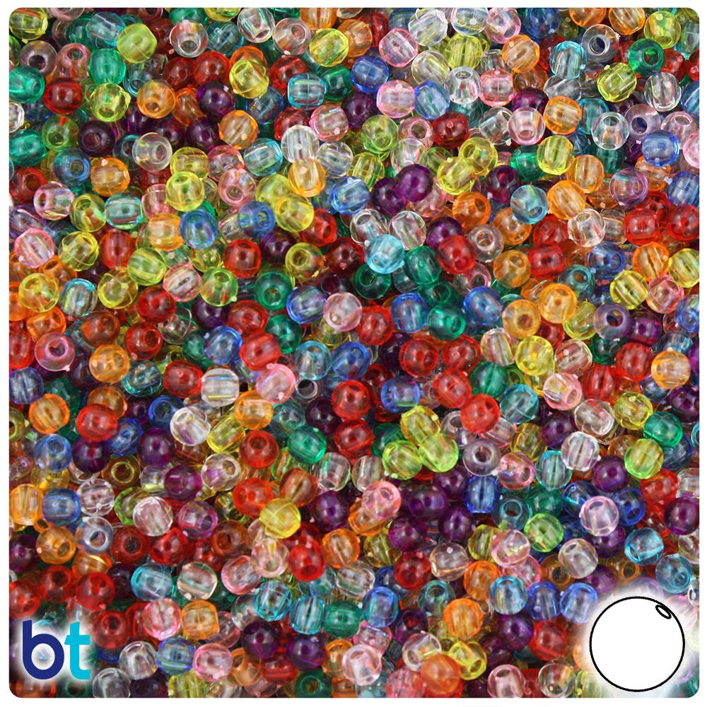 BeadTin Transparent Mix 4mm Round Plastic Craft Beads (1000pcs)