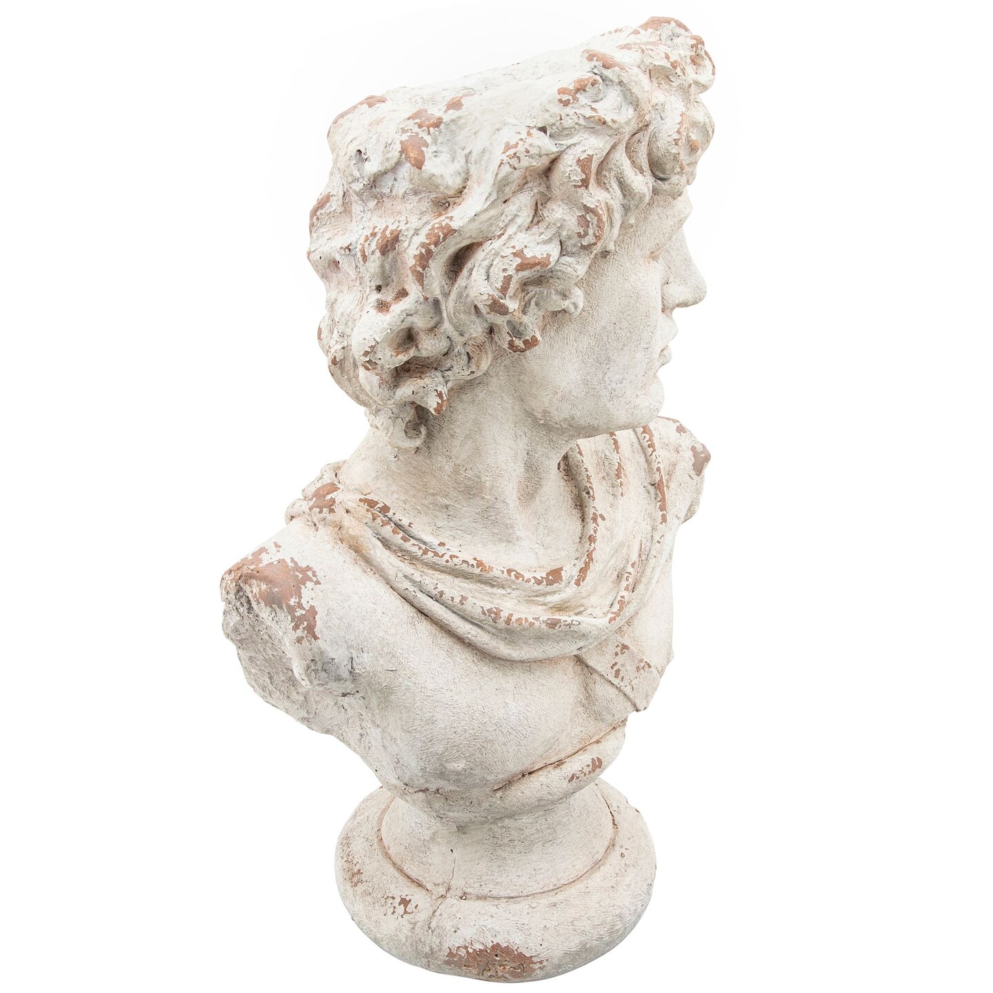 Kingston Living 31&#x22; Antique White and Brown Distressed Finish David Bust Statue