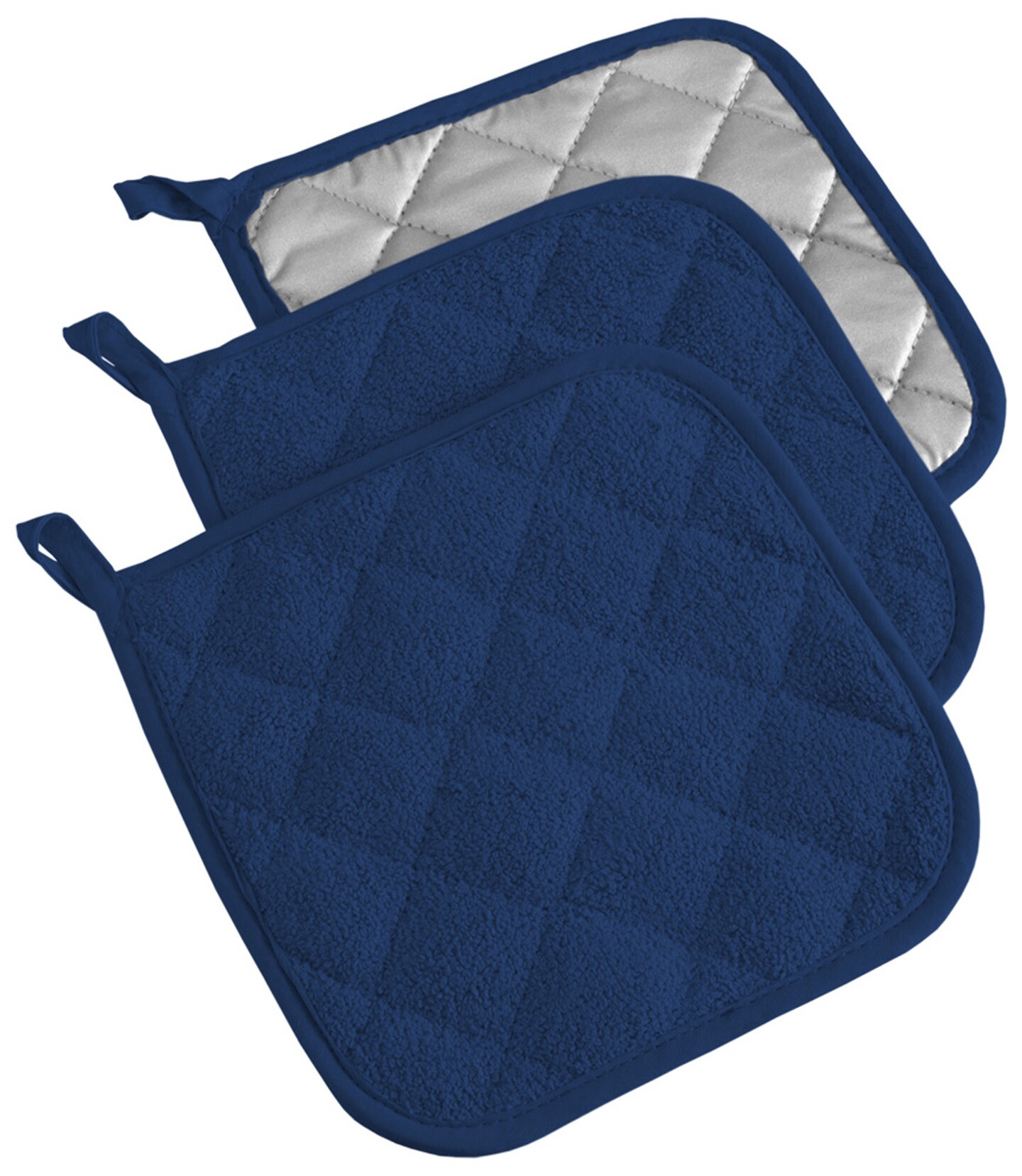 Contemporary Home Living Terry Cotton Quilted Kitchen Potholders - 7" - Midnight Blue - Set of 3