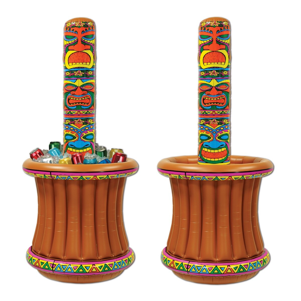 Party Central Pack of 6 Brown and Yellow Giant Inflatable Tiki Totem Pole Luau Party Drink Cooler 62&#x22;